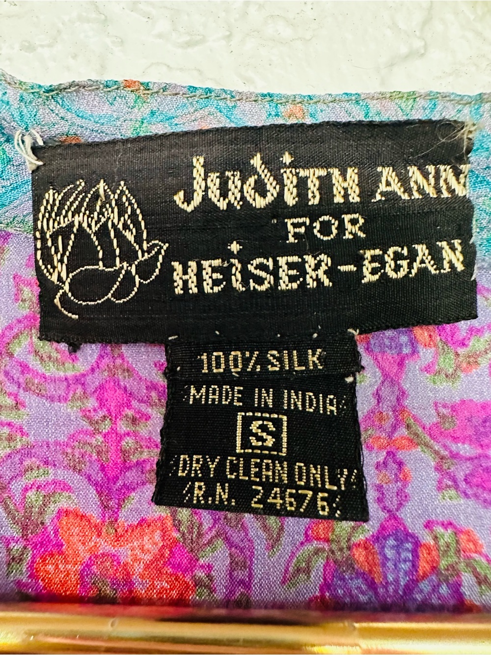 Vintage Judith Ann For Heiser-Egan 100% Silk Patchwork Boho Midi Dress Tie Waist - Picture 10 of 10